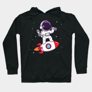 Cute Astronaut Lifting Dumbbell On Rocket Cartoon Hoodie